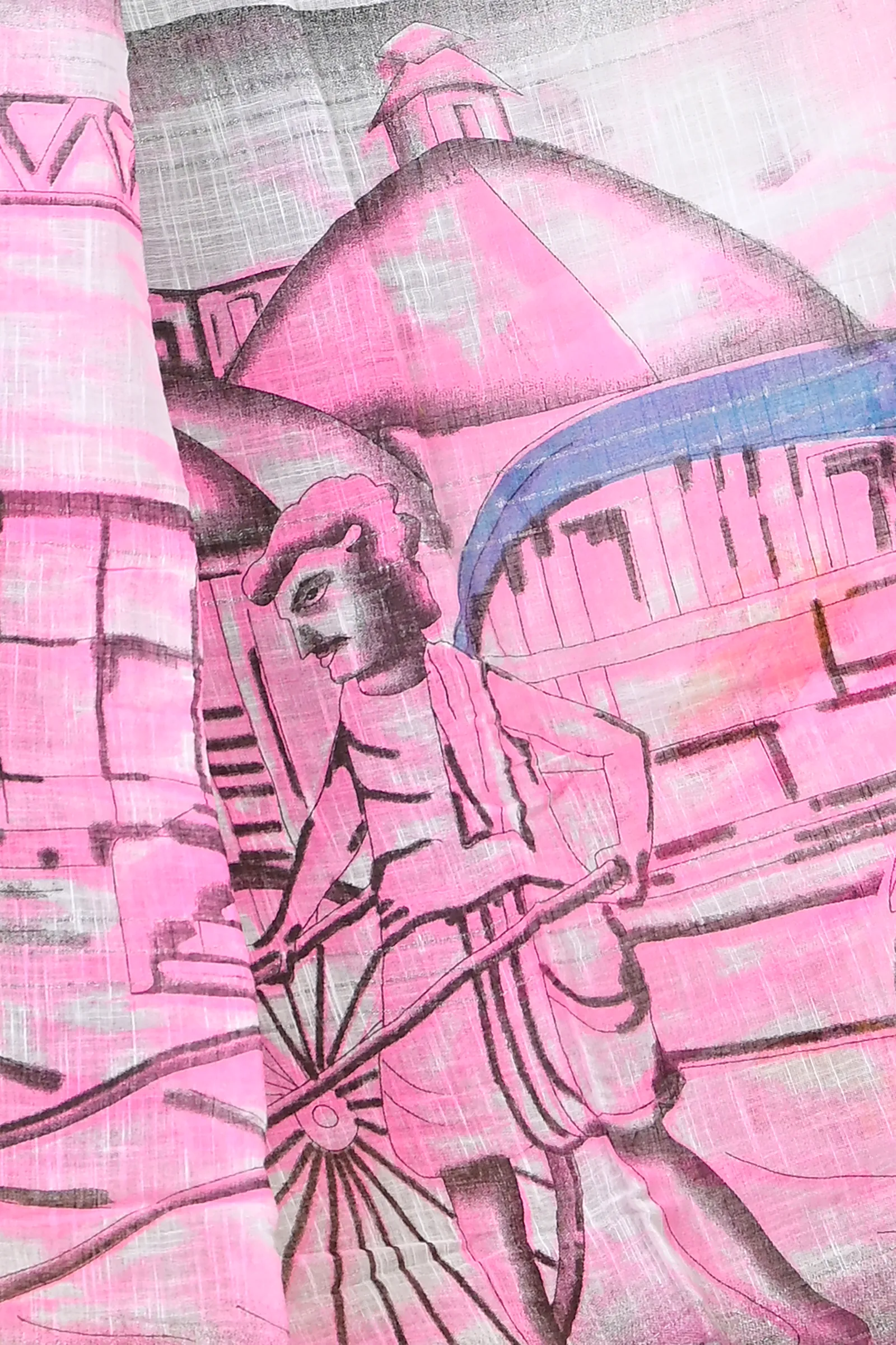 White Pink Pure Cotton Soher Printed Handloom Saree (608)
